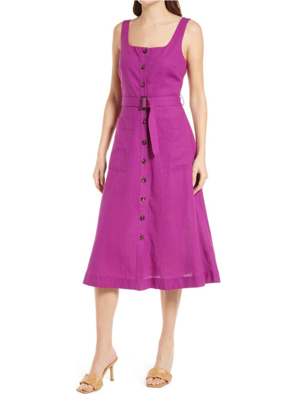 FRNCH Sleeveless Button-Front Midi Dress in Fuchsia